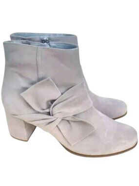 Tamaris Taupe Suede Bow Ankle Boots Block Heel Booties Size 7